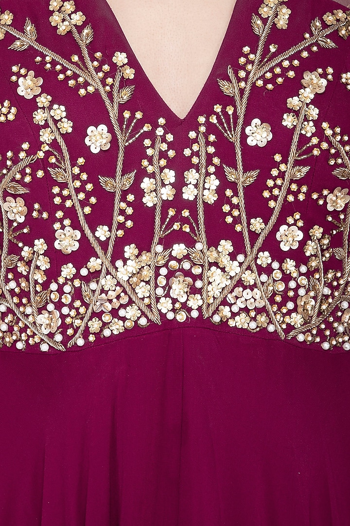 Wine embroidered Wedding Anarkali gown by Sanya Gulati at Pernia's Pop Up Shop