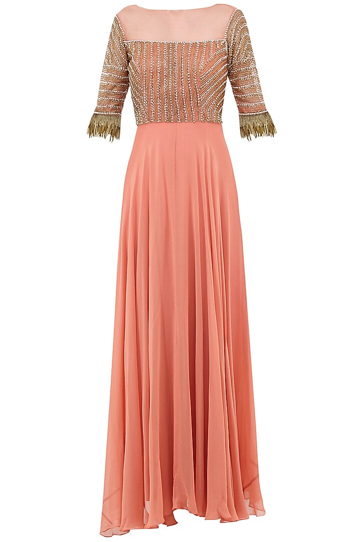 Dusty peach embroidered anarkali gown available only at Pernia's Pop Up Shop.