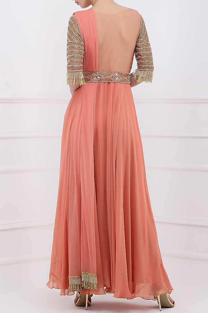 Dusty peach embroidered anarkali gown available only at Pernia's Pop Up Shop.