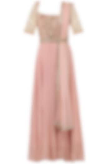 Pale Pink Embroidered Anarkali Gown by Sanya Gulati