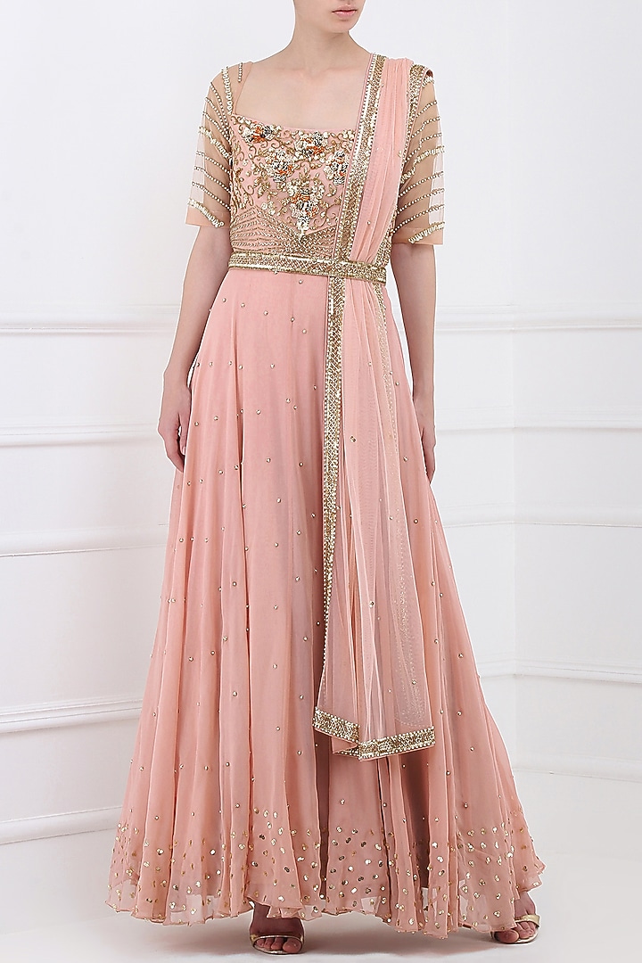 Pale pink embroidered anarkali gown available only at Pernia's Pop Up Shop.