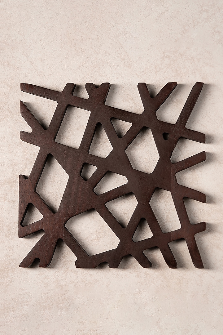 Brown Wood Geometric Trivet Square (Set of 2) by SG Home