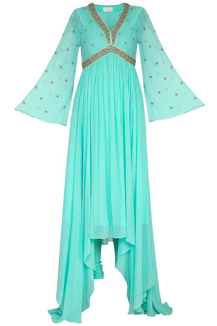 Blue Embroidered Party Wear Anarkali Kurta With Pants by Shilpi Gupta Surkhab at Pernia's Pop Up Shop