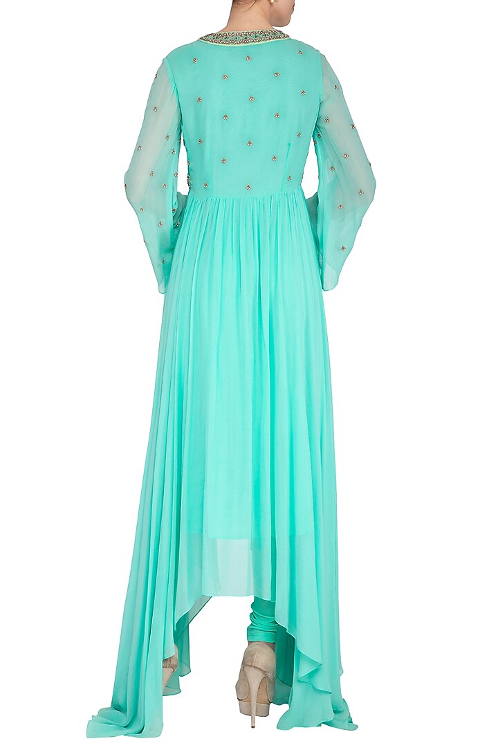 Blue Embroidered Party Wear Anarkali Kurta With Pants by Shilpi Gupta Surkhab at Pernia's Pop Up Shop