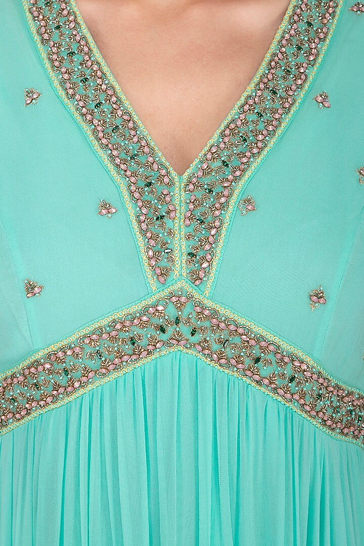 Blue Embroidered Party Wear Anarkali Kurta With Pants by Shilpi Gupta Surkhab at Pernia's Pop Up Shop
