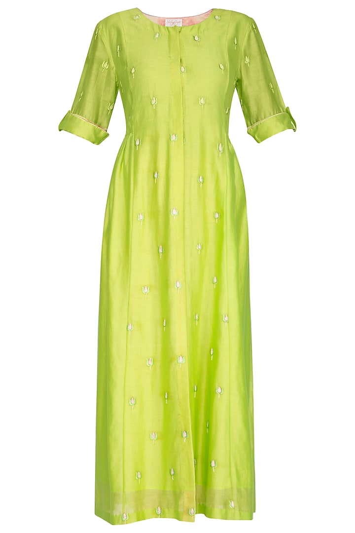 Neon Green Embroidered Midi Dress by Shilpi Gupta Surkhab
