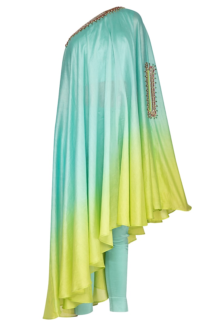 Blue Embroidered One Shouldered Kurta With Pants by Shilpi Gupta Surkhab at Pernia's Pop Up Shop