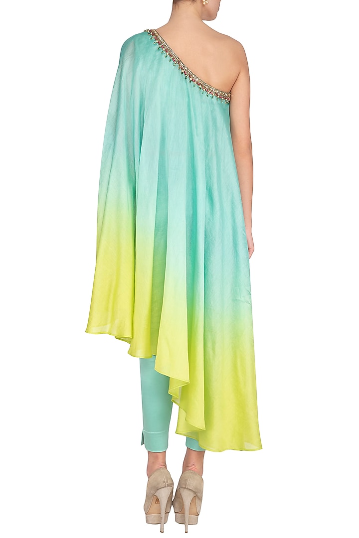 Blue Embroidered One Shouldered Kurta With Pants by Shilpi Gupta Surkhab at Pernia's Pop Up Shop