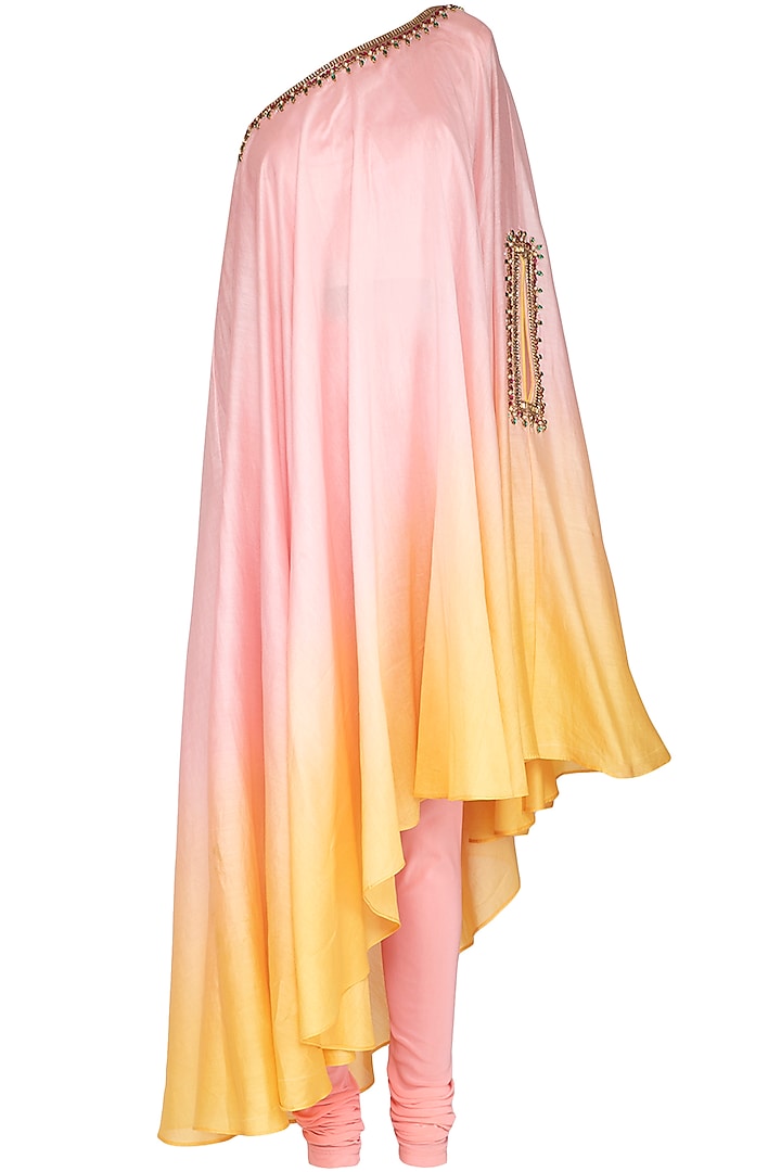 Pink Embroidered One Shouldered Kurta With Pants by Shilpi Gupta Surkhab