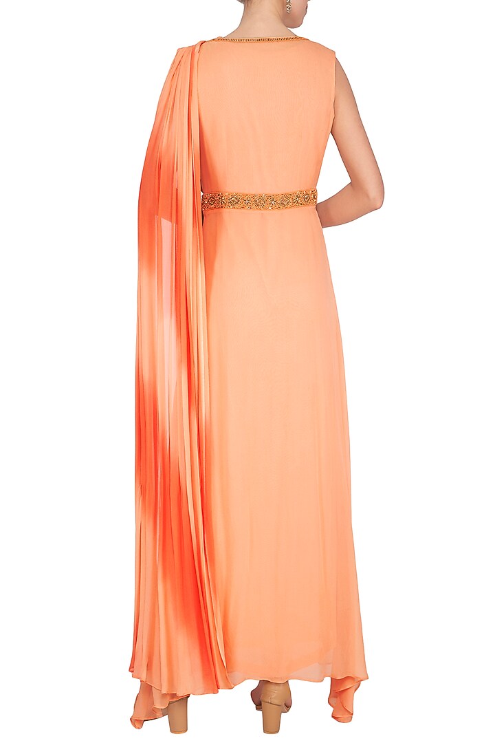 Orange Embroidered Jacket With Pants & Attached Dupatta by Shilpi Gupta Surkhab at Pernia's Pop Up Shop