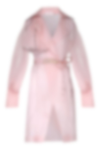 Pink sheer trench coat with bustier by Shilpi Gupta Surkhab