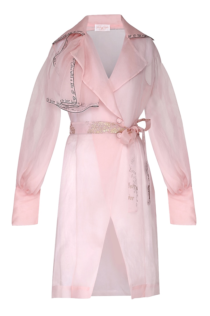 Pink sheer trench coat with bustier by Shilpi Gupta Surkhab