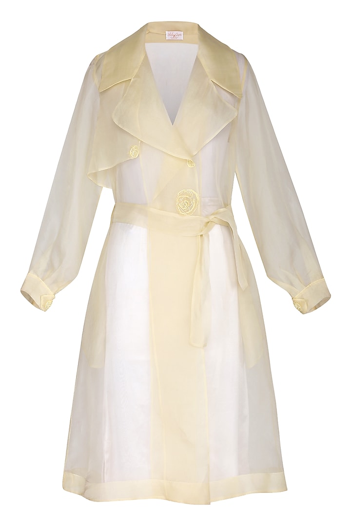 Lemon yellow sheer trench coat with bustier available only at Pernia's Pop Up Shop.