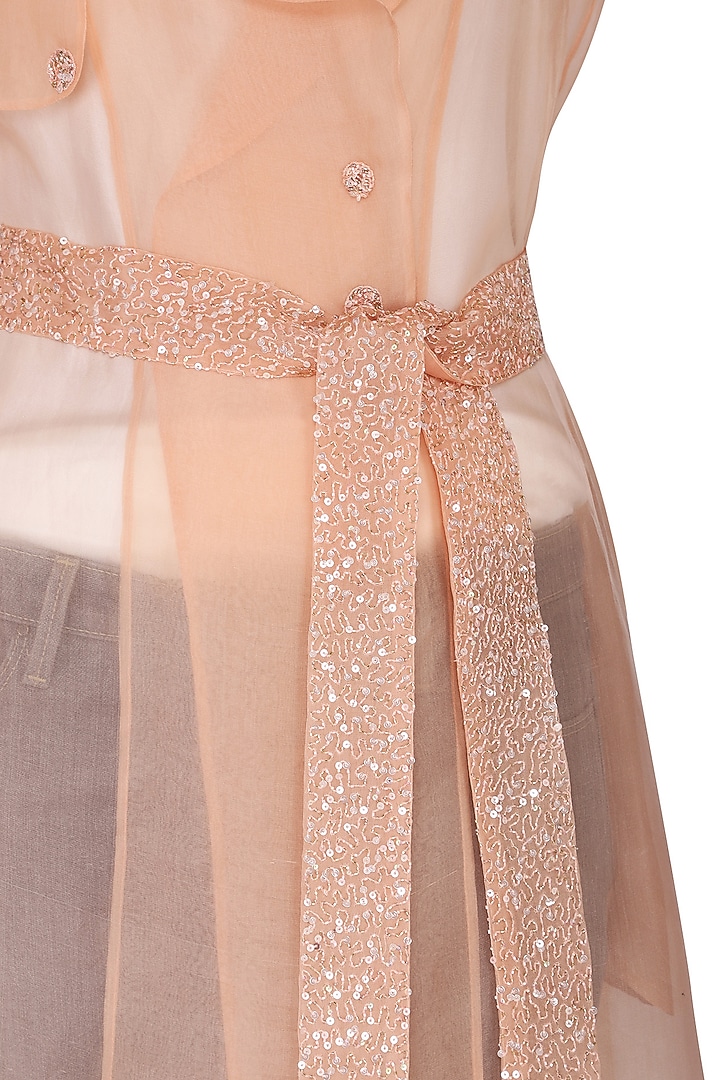 Peach sheer trench coat with bustier available only at Pernia's Pop Up Shop.