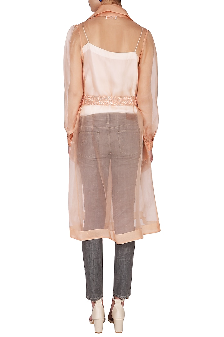 Peach sheer trench coat with bustier available only at Pernia's Pop Up Shop.