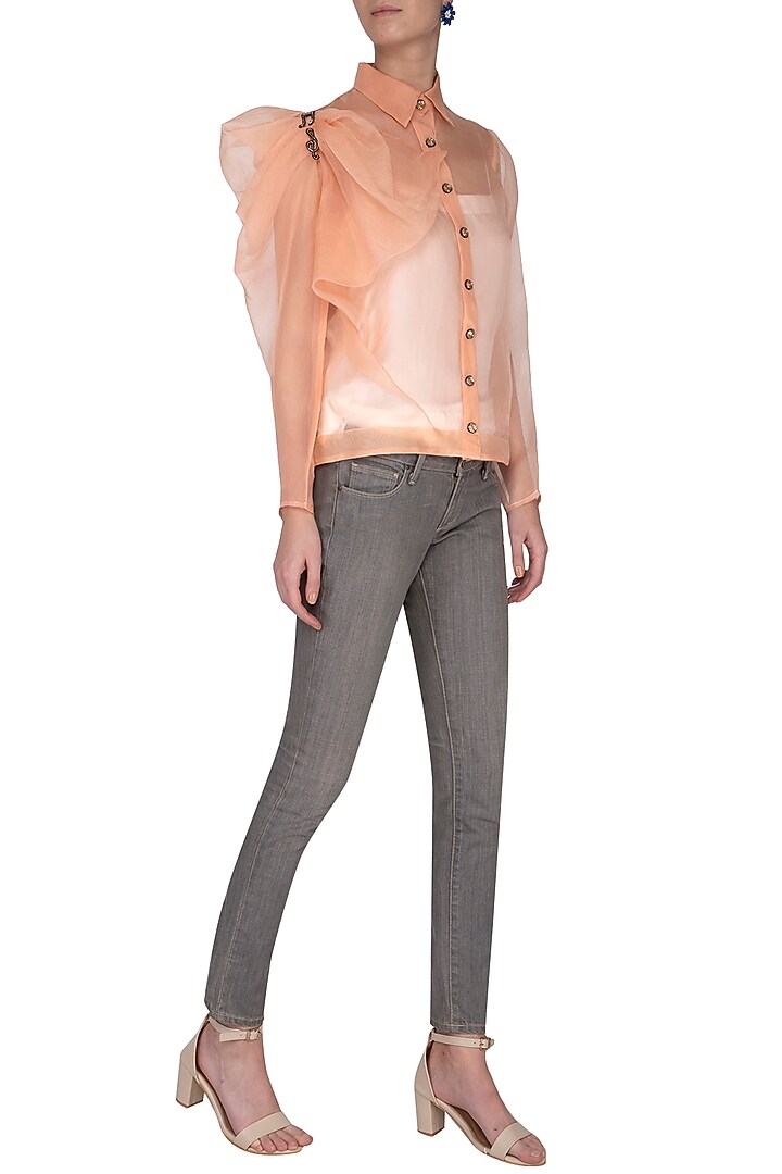 Peach sheer shirt with bustier available only at Pernia's Pop Up Shop.