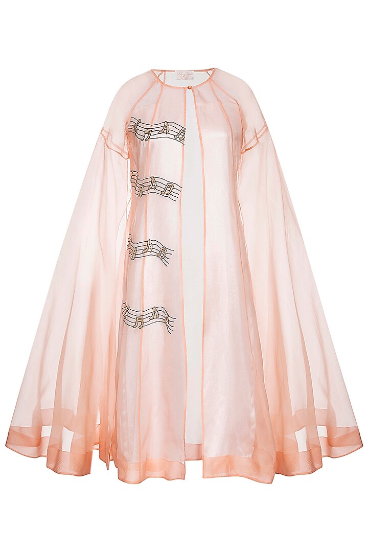 Peach musical note trench coat by Shilpi Gupta Surkhab