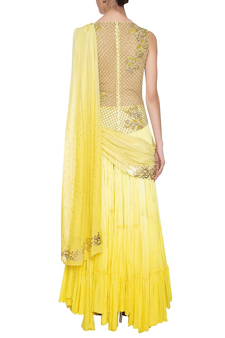 Yellow ombre drape Wedding Anarkali set by Shilpi Gupta Surkhab at Pernia's Pop Up Shop