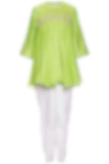 Lime green embroidered tunic with pants by Shilpi Gupta Surkhab