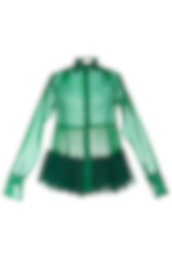 Green gathered shirt by Shilpi Gupta Surkhab at Pernia's Pop Up Shop
