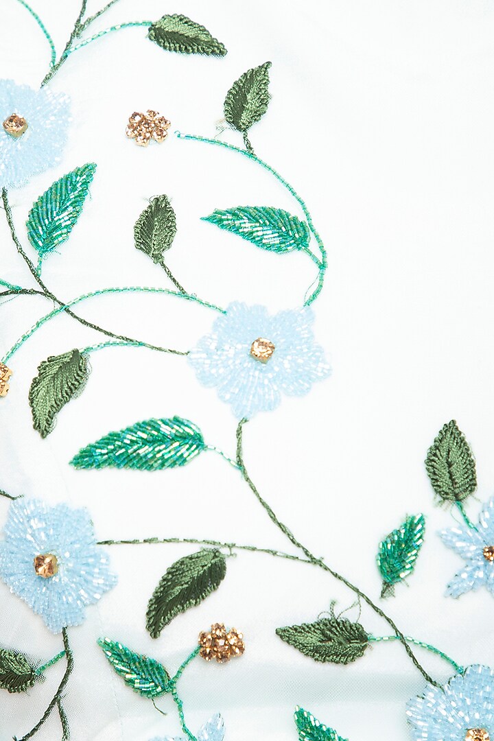 Powder blue embroidered frill Reception Saree set by Shilpi Gupta Surkhab at Pernia's Pop Up Shop