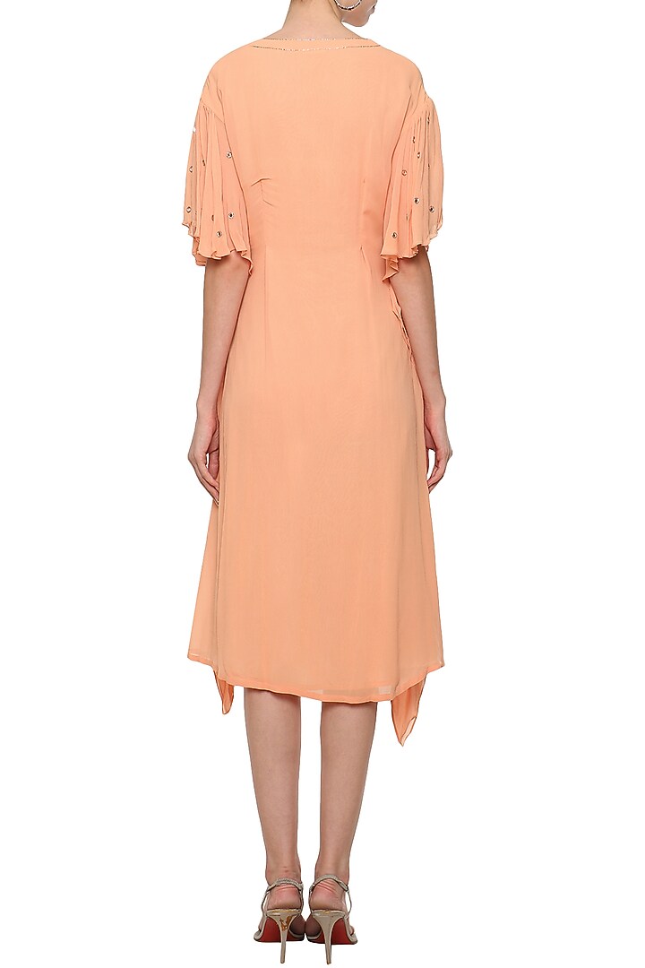 Orange ruffles embroidered midi dress available only at Pernia's Pop Up Shop.