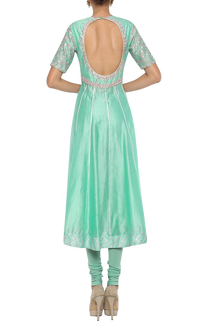 Aqua blue embroidered anarkali set available only at Pernia's Pop Up Shop.