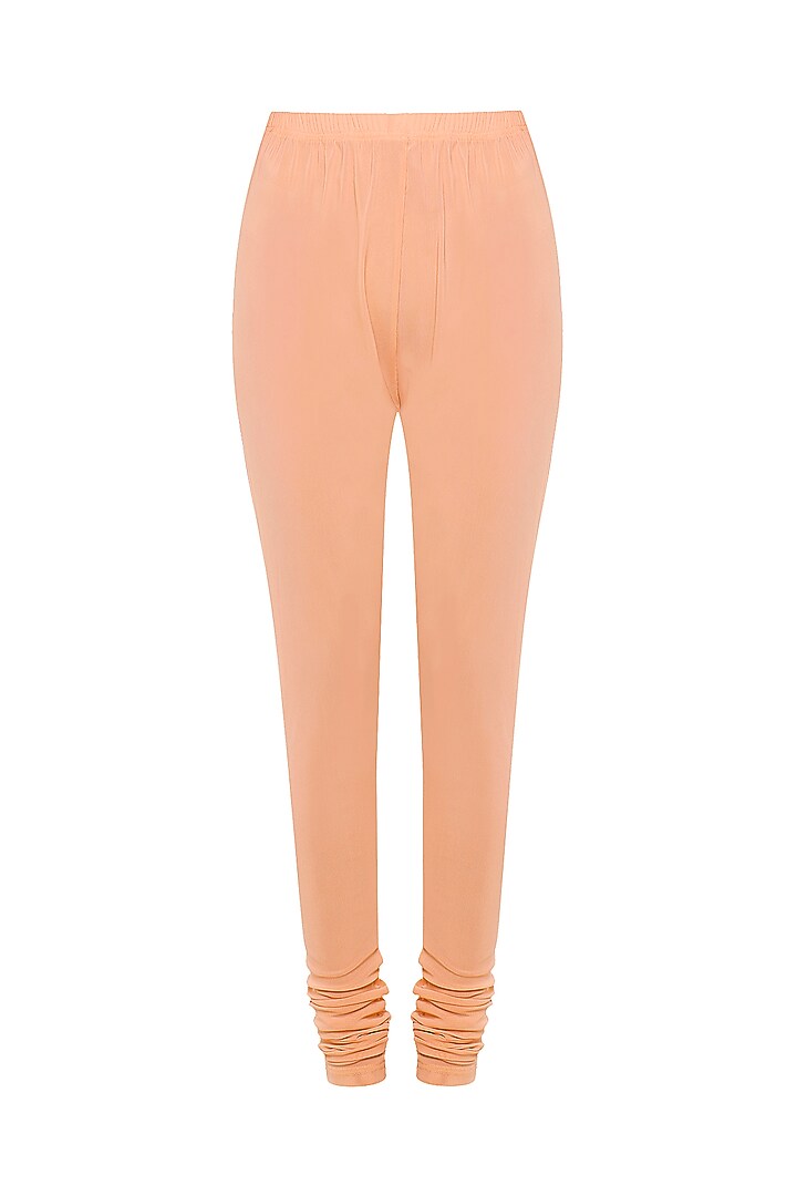 Orange asymmetrical embroidered drape kurta with churidar pants available only at Pernia's Pop Up Shop.