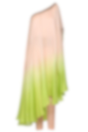 Pink To Lime Green Ombre One Shoulder Embroidered Kurta with Churidar Pants by Shilpi Gupta Surkhab