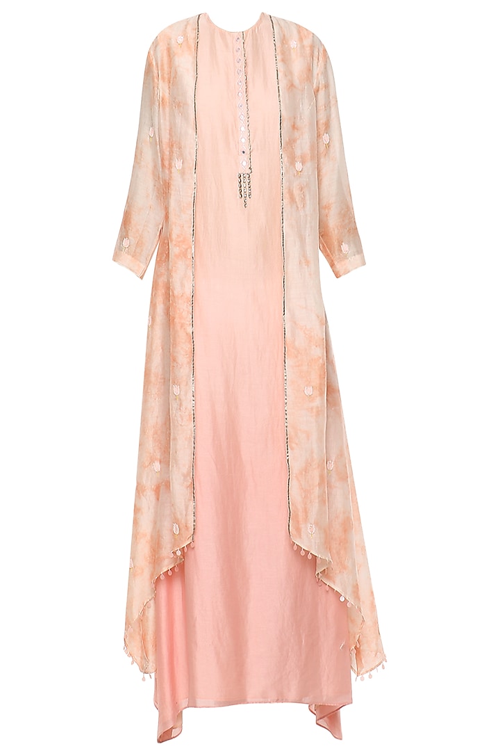 Pink Ombre Maxi Dress with Embroidered Jacket by Shilpi Gupta Surkhab