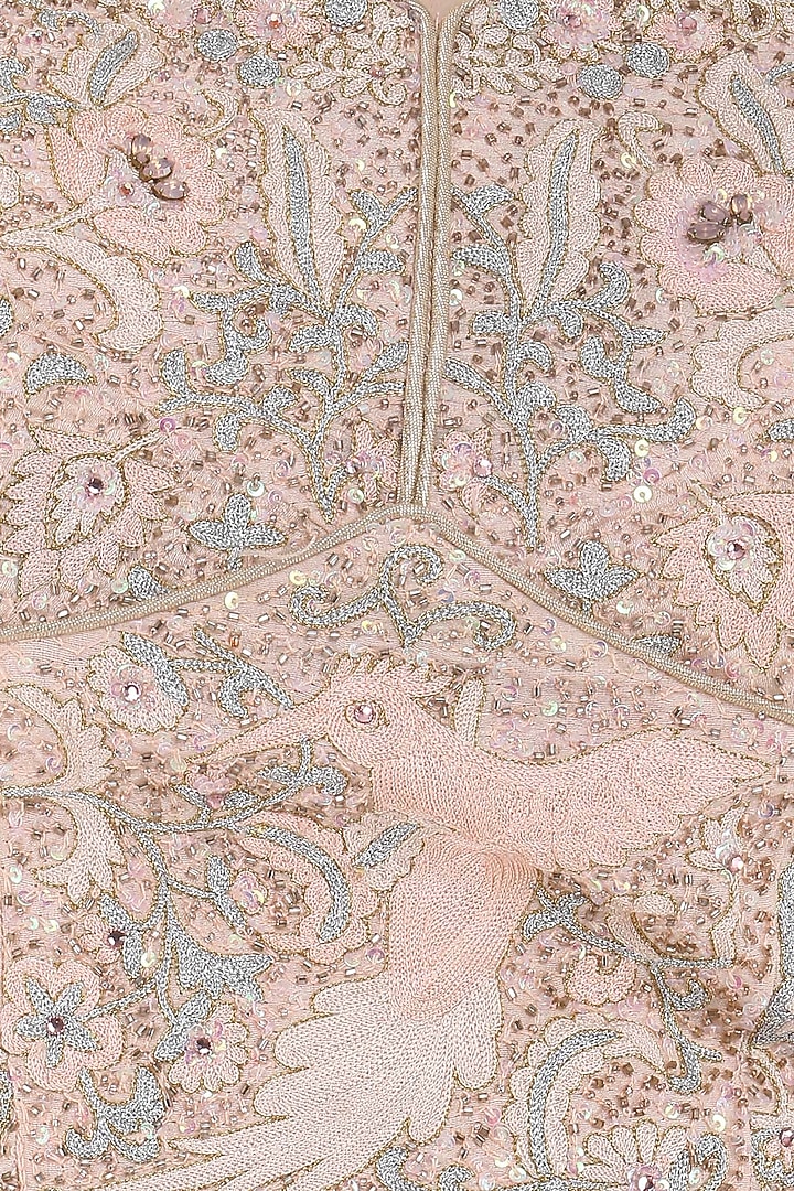 Peach lehenga saree with embroidered blouse available only at Pernia's Pop Up Shop.