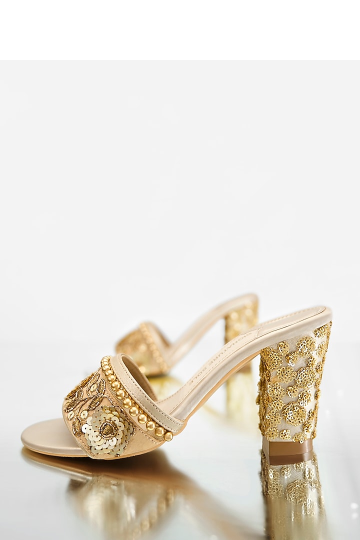 Gold Gota Patti Embroidered Block Heels by Signature Sole
