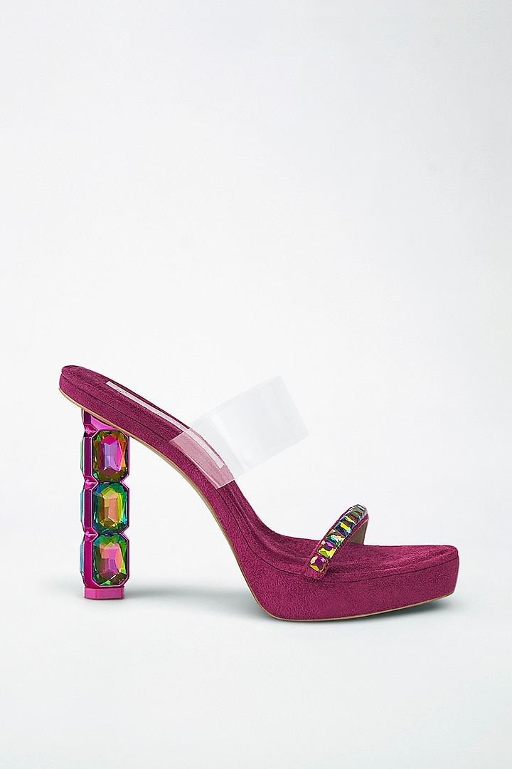 Pink Vegan Leather Diamond Embellished Transparent Heels by Signature Sole at Pernia's Pop Up Shop