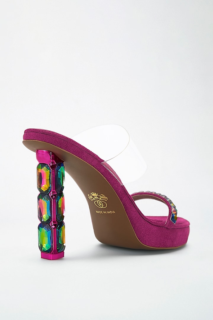 Pink Vegan Leather Diamond Embellished Transparent Heels by Signature Sole at Pernia's Pop Up Shop
