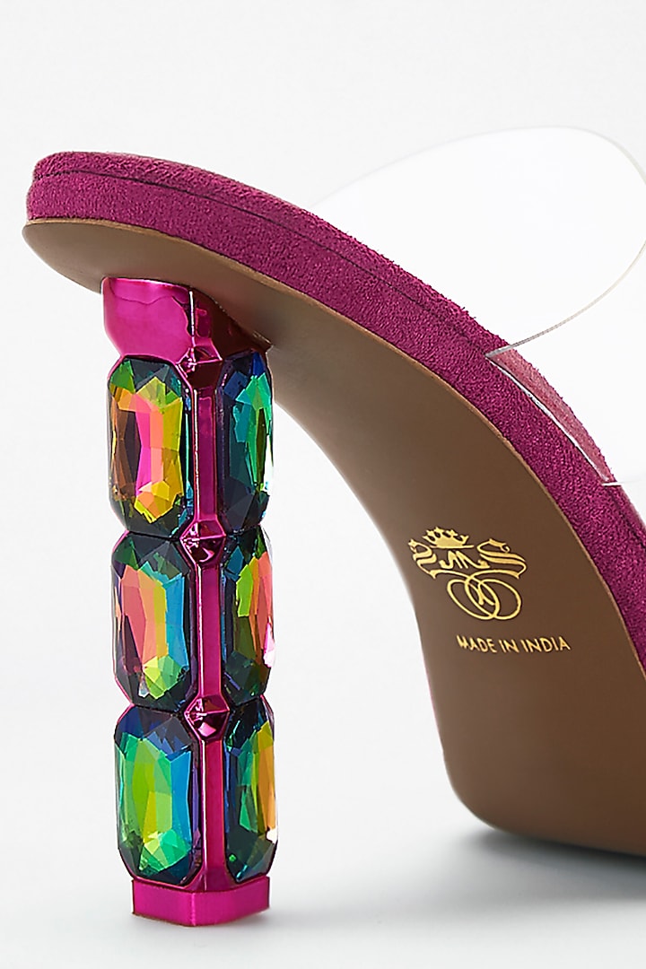 Pink Vegan Leather Diamond Embellished Transparent Heels by Signature Sole at Pernia's Pop Up Shop