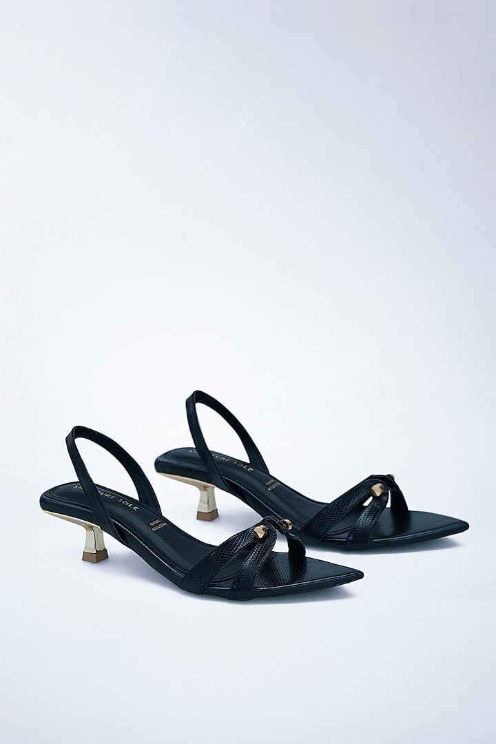 Black Vegan Leather Strappy Heels by Signature Sole at Pernia's Pop Up Shop