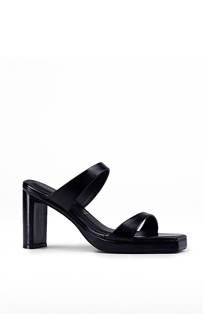 Black Vegan Leather Strappy Heels by Signature Sole at Pernia's Pop Up Shop