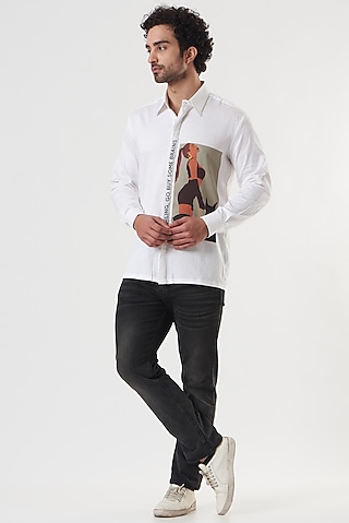 White Printed Shirt by Shaberry Men