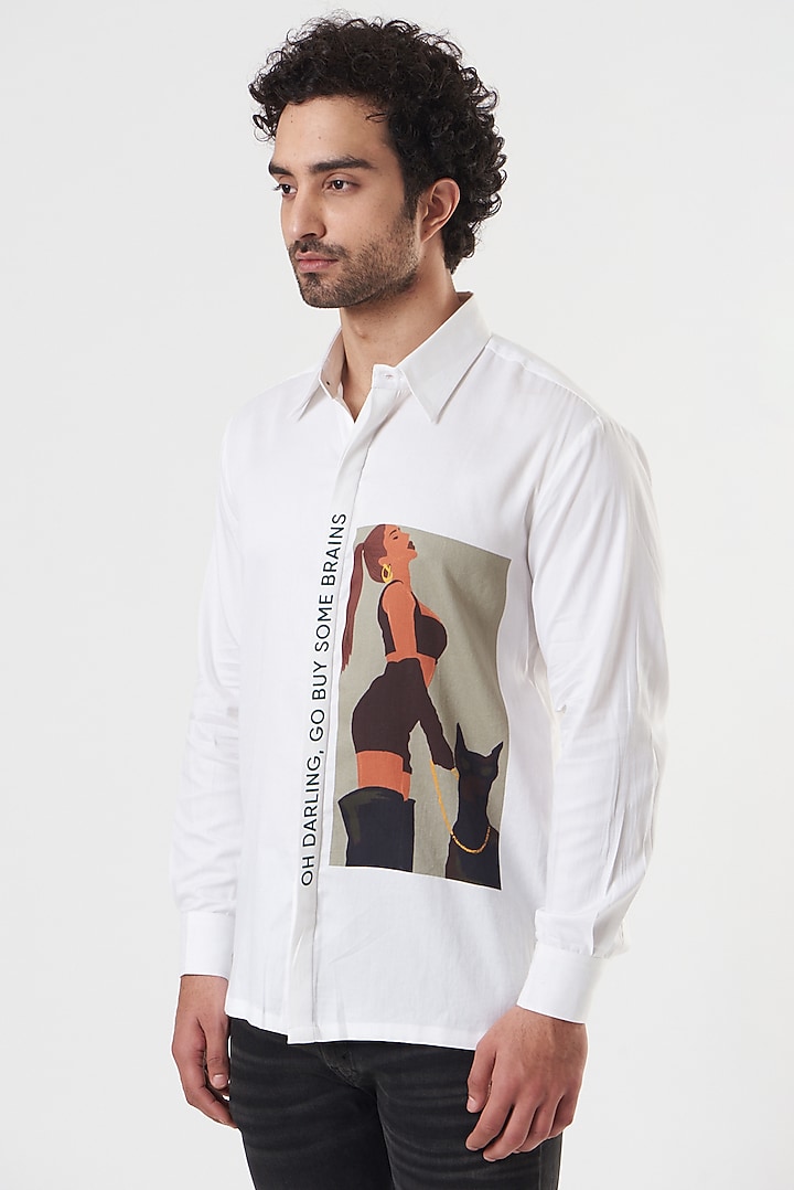 White Printed Party Wear Shirt by Shaberry Men at Pernia's Pop Up Shop