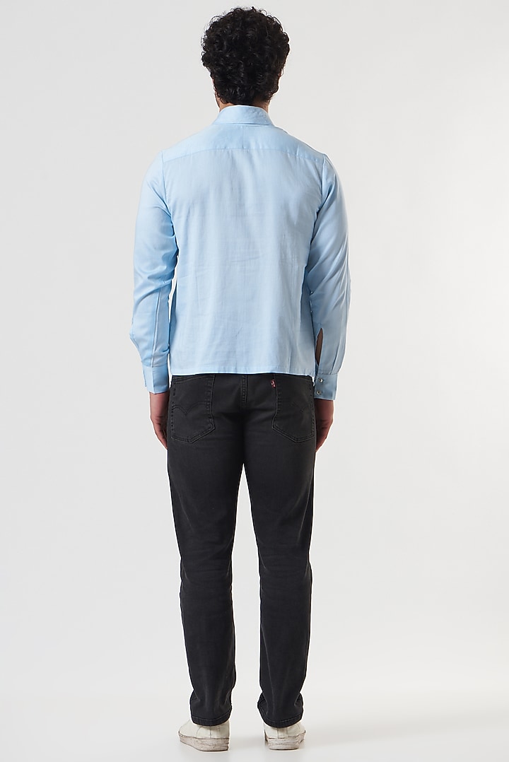 Sky Blue Cotton Hoodie Summer Shirt by Shaberry Men at Pernia's Pop Up Shop