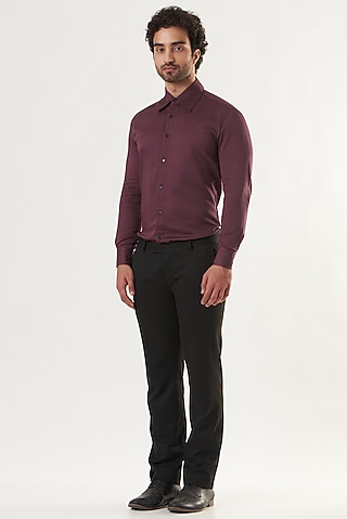 Wine Cotton Satin Shirt by Shaberry Men