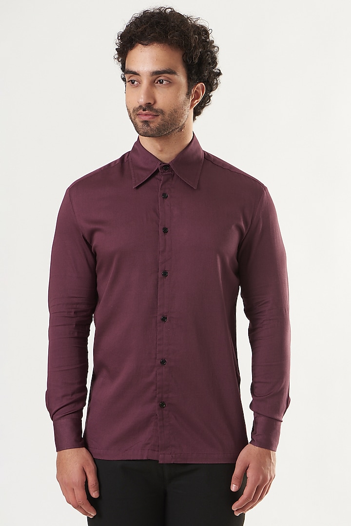 Wine Cotton Satin Summer Shirt by Shaberry Men at Pernia's Pop Up Shop