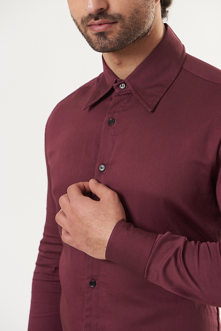 Wine Cotton Satin Summer Shirt by Shaberry Men at Pernia's Pop Up Shop