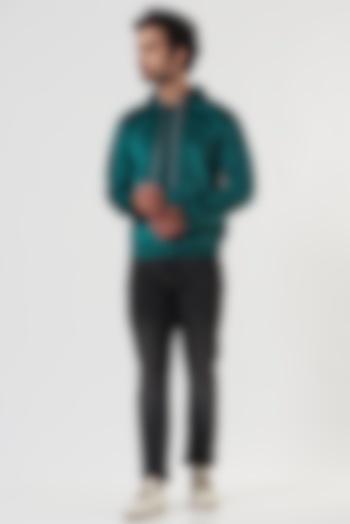 Turquoise Velvet Hoodie by Shaberry Men