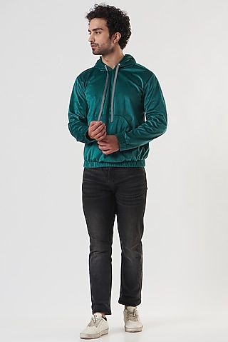 Turquoise Velvet Hoodie by Shaberry Men