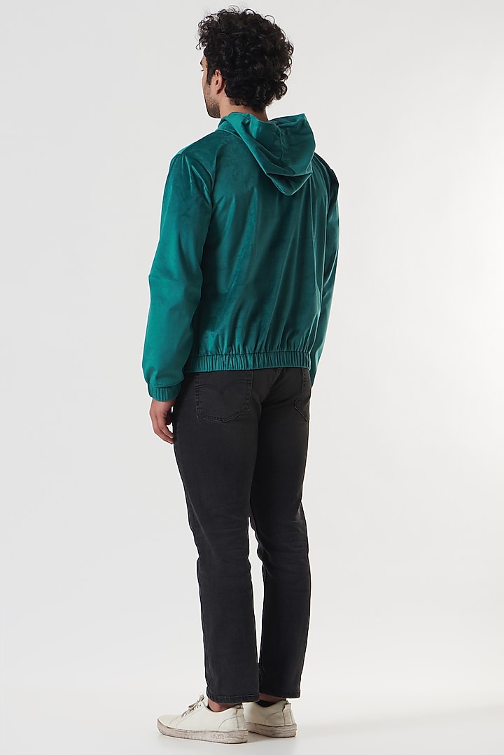 Turquoise Velvet Hoodie by Shaberry Men at Pernia's Pop Up Shop