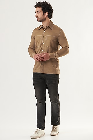 Bronze Cotton Satin Shirt by Shaberry Men