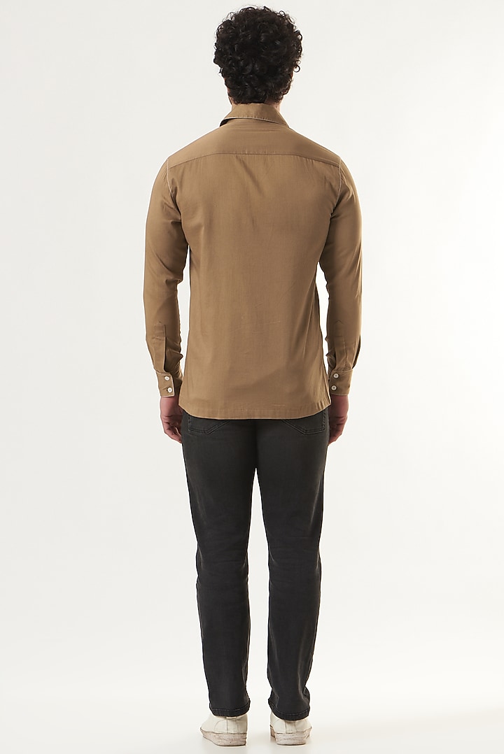 Bronze Cotton Satin Summer Shirt by Shaberry Men at Pernia's Pop Up Shop
