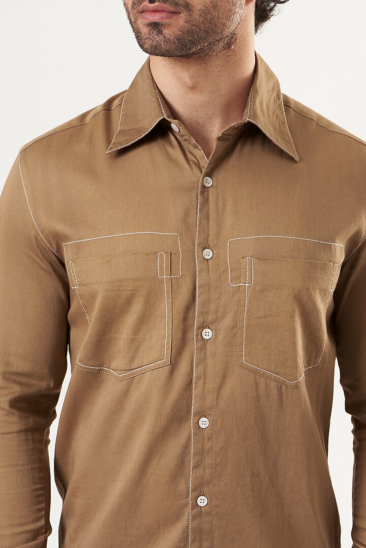 Bronze Cotton Satin Summer Shirt by Shaberry Men at Pernia's Pop Up Shop