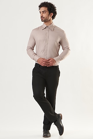 Mauve Cotton Satin Shirt by Shaberry Men